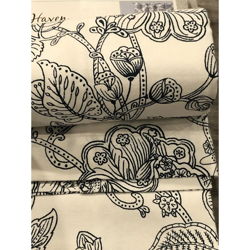 HAVEN BY HOMEWEAR SHOWER CURTAIN White/Navy FLORAL Medallion 100% COTTON New